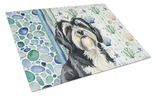 Load image into Gallery viewer, Black and White Tibetan Terrier Coastal Sea Glass Glass Cutting Board