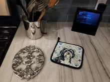 Load image into Gallery viewer, Black and White Tibetan Terrier Coastal Sea Glass Pair of Pot Holders