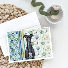 Load image into Gallery viewer, Black Whippet Coastal Sea Glass Greeting Cards Pack of 8