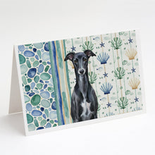 Load image into Gallery viewer, Black Whippet Coastal Sea Glass Greeting Cards Pack of 8