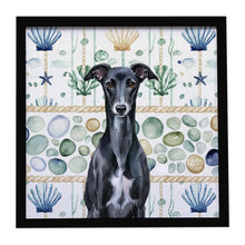 Load image into Gallery viewer, Black Whippet Coastal Sea Glass Framed Metal Print
