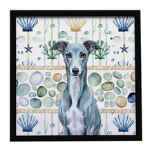 Load image into Gallery viewer, Blue Whippet Coastal Sea Glass Framed Metal Print