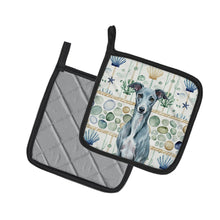 Load image into Gallery viewer, Blue Whippet Coastal Sea Glass Pair of Pot Holders