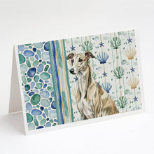 Load image into Gallery viewer, Brindle Whippet Coastal Sea Glass Greeting Cards Pack of 8