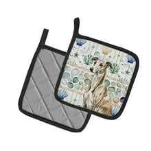 Load image into Gallery viewer, Brindle Whippet Coastal Sea Glass Pair of Pot Holders