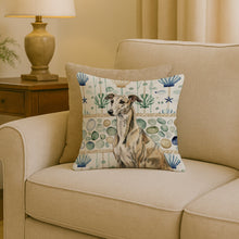 Load image into Gallery viewer, Brindle Whippet Coastal Sea Glass Throw Pillow