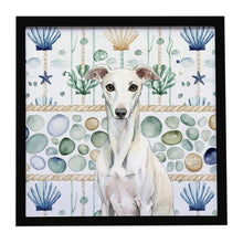 Load image into Gallery viewer, White Whippet Coastal Sea Glass Framed Metal Print