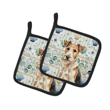 Load image into Gallery viewer, Wire Fox Terrier Coastal Sea Glass Pair of Pot Holders