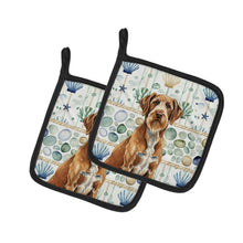 Load image into Gallery viewer, Wirehaired Pointing Griffon Coastal Sea Glass Pair of Pot Holders