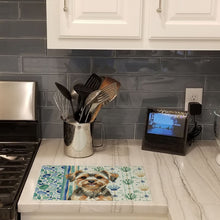 Load image into Gallery viewer, Yorkiepoo Coastal Sea Glass Glass Cutting Board