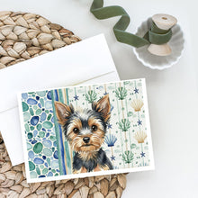 Load image into Gallery viewer, Black and Tan Yorkshire Terrier Coastal Sea Glass Greeting Cards Pack of 8