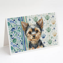 Load image into Gallery viewer, Black and Tan Yorkshire Terrier Coastal Sea Glass Greeting Cards Pack of 8