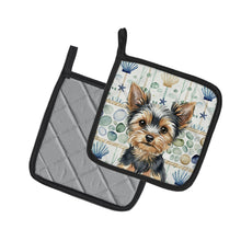 Load image into Gallery viewer, Black and Tan Yorkshire Terrier Coastal Sea Glass Pair of Pot Holders