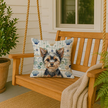 Load image into Gallery viewer, Black and Tan Yorkshire Terrier Coastal Sea Glass Throw Pillow
