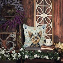 Load image into Gallery viewer, Black and Tan Yorkshire Terrier Coastal Sea Glass Throw Pillow