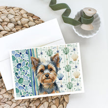 Load image into Gallery viewer, Blue and Tan Yorkshire Terrier Coastal Sea Glass Greeting Cards Pack of 8