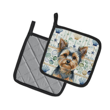 Load image into Gallery viewer, Blue and Tan Yorkshire Terrier Coastal Sea Glass Pair of Pot Holders