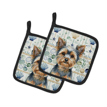 Load image into Gallery viewer, Blue and Tan Yorkshire Terrier Coastal Sea Glass Pair of Pot Holders