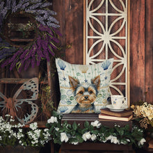 Load image into Gallery viewer, Blue and Tan Yorkshire Terrier Coastal Sea Glass Throw Pillow