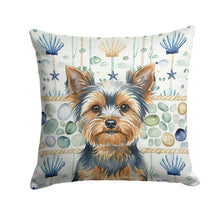 Load image into Gallery viewer, Blue and Tan Yorkshire Terrier Coastal Sea Glass Throw Pillow