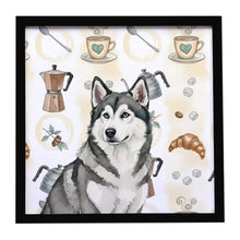 Load image into Gallery viewer, Gray and White Alaskan Malamute Coffee Bar Framed Metal Print