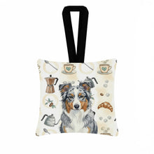 Load image into Gallery viewer, Blue Merle American Shepherd Coffee Bar Hanging Square Fabric Ornament 3.5 × 3.5