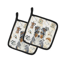 Load image into Gallery viewer, Blue Merle American Shepherd Coffee Bar Pair of Pot Holders