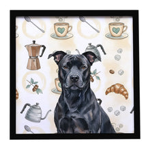 Load image into Gallery viewer, Black American Staffordshire Terrier Coffee Bar Framed Metal Print