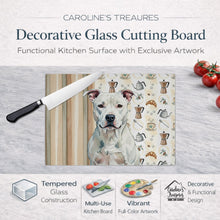 Load image into Gallery viewer, White American Staffordshire Terrier Coffee Bar Glass Cutting Board
