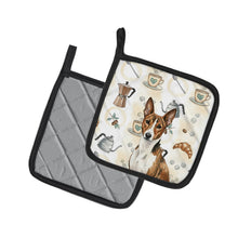 Load image into Gallery viewer, Brindle and White Basenji Coffee Bar Pair of Pot Holders