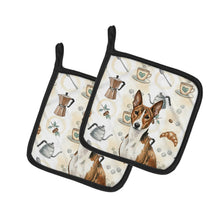 Load image into Gallery viewer, Brindle and White Basenji Coffee Bar Pair of Pot Holders