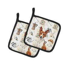 Load image into Gallery viewer, Red and White Basenji Coffee Bar Pair of Pot Holders