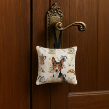 Load image into Gallery viewer, Tricolor and White Basenji Coffee Bar Hanging Square Fabric Ornament 3.5 × 3.5