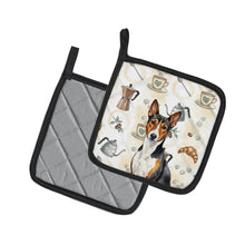 Load image into Gallery viewer, Tricolor and White Basenji Coffee Bar Pair of Pot Holders