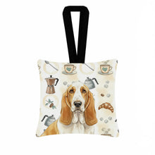 Load image into Gallery viewer, Lemon and White Basset Hound Coffee Bar Hanging Square Fabric Ornament 3.5 × 3.5