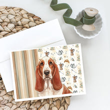 Load image into Gallery viewer, Red and White Basset Hound Coffee Bar Greeting Cards Pack of 8