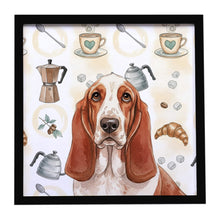 Load image into Gallery viewer, Red and White Basset Hound Coffee Bar Framed Metal Print