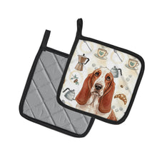 Load image into Gallery viewer, Red and White Basset Hound Coffee Bar Pair of Pot Holders
