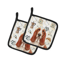 Load image into Gallery viewer, Red and White Basset Hound Coffee Bar Pair of Pot Holders