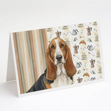 Load image into Gallery viewer, Tricolor and White Basset Hound Coffee Bar Greeting Cards Pack of 8