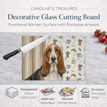 Load image into Gallery viewer, Tricolor and White Basset Hound Coffee Bar Glass Cutting Board