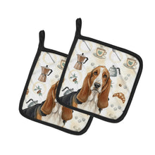Load image into Gallery viewer, Tricolor and White Basset Hound Coffee Bar Pair of Pot Holders