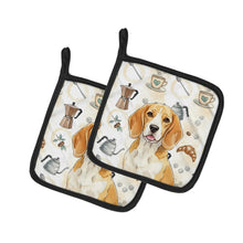 Load image into Gallery viewer, Lemon and White Beagle Coffee Bar Pair of Pot Holders