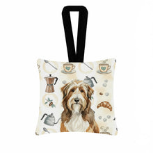 Load image into Gallery viewer, Brown Bearded Collie Coffee Bar Hanging Square Fabric Ornament 3.5 × 3.5