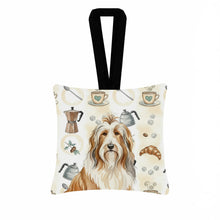 Load image into Gallery viewer, Fawn Bearded Collie Coffee Bar Hanging Square Fabric Ornament 3.5 × 3.5