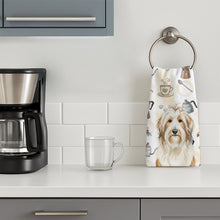 Load image into Gallery viewer, White and Tan Bearded Collie Coffee Bar Kitchen Towel