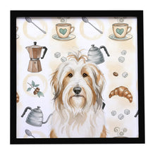 Load image into Gallery viewer, White and Tan Bearded Collie Coffee Bar Framed Metal Print