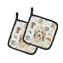 Load image into Gallery viewer, White and Tan Bearded Collie Coffee Bar Pair of Pot Holders