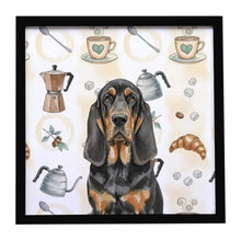 Load image into Gallery viewer, Black and Tan Bloodhound Coffee Bar Framed Metal Print