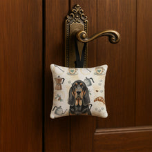 Load image into Gallery viewer, Black and Tan Bloodhound Coffee Bar Hanging Square Fabric Ornament 3.5 × 3.5